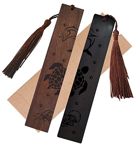 craspire Lesezeichen Aus Holz, 2 Farben, Ozeantier, Graviert, Lesezeichen, Geschenke, Meeresschildkröte, Lesezeichen Mit Quastenanhänger Für Buchliebhaber, Lehrer, Schüler
