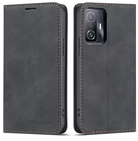 EYZUTAK Hülle für Xiaomi 11T für Xiaomi 11T Pro,Premium PU Leder Flip Case mit Kartenfächern Brieftasche Standfuntion Stoßfeste Retro Ledertasche für Xiaomi 11T/11T Pro Handyhülle-Schwarz
