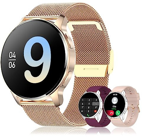 Colesma Smartwatch Reloj Inteligente Mujer Redondo con Llamadas y Notificación de Mensajes, Reloj Deportivo con Monitor de Salud Frecuencia Cardíaca/Presión Arterial/ SpO2 para Android e iOS