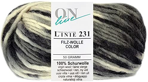 50 Gramm ONline Linie 231 Filzwolle Color aus 100% Schurwolle 0101 Schwarz Weiss Mix