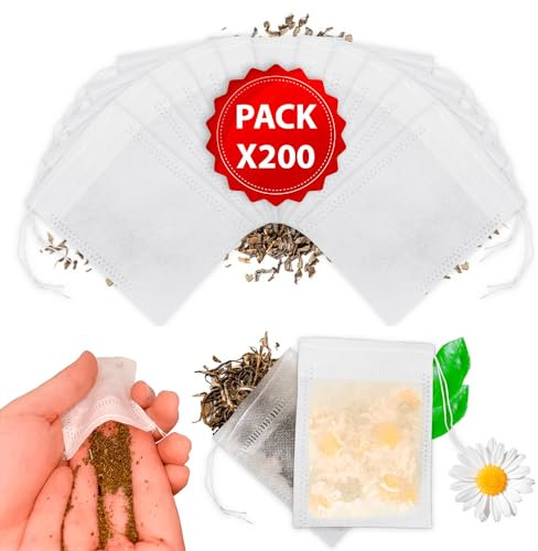 Raxint [Pack x200] Bolsas de Filtro Desechables con Cordón, Bolsas Vacías de Filtro para Té Suelto, (7 x 9 cm)
