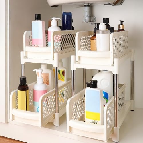 Belle Vous (2er Pack) 2-Stöckige Spülschrank Organizer - Ausziehbare Unterschrank Organizer für Küchenschränke, Badezimmer & Mehr - Mehrzweck Unter Waschbecken Regal/Schubladen
