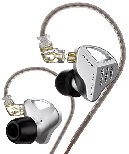KZ ZVX HiFi In Ear Monitores Auriculares Dual Dynamic Drivers In-Ear Auriculares con Cable Plano OFC Desmontable 2PIN 0.75mm para audiófilos, PC, MP3, MP4(sin micrófono, Plateado)