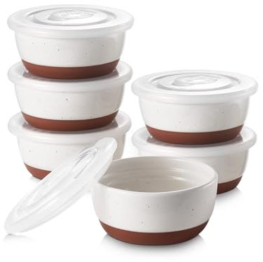 DOWAN Ramequins Lot, 6 X 120 ml Ramequins et Moules à Soufflés en Porcelaine, Ramequin Dessert pour Muffin, Ramequin Four à Pâtisserie, Glace, Sauce, Fruit, Collation, Ø 9cm-Glacis avec Moucheturess