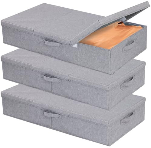 YheenLf 3 Stück Unterbettbox, Unterbettkommode mit Deckel, Faltbare Aufbewahrungsboxen, Kleiderschrank Organizer mit Griff Verwendet für Decken, Kissen, 80x40x15cm, Grau