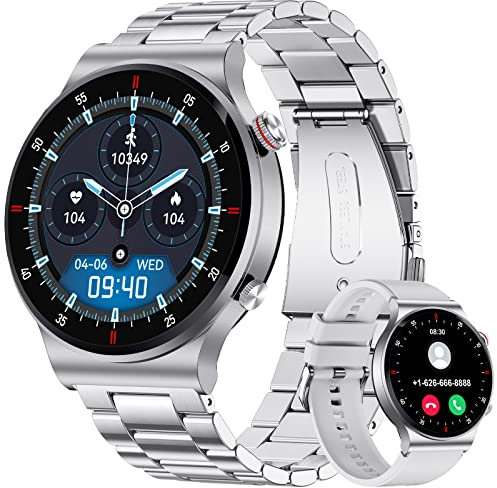 Smartwatch Herren mit Telefonfunktion,1.32 HD Touchscreen Fitness Tracker,100+ Sportmodi,IP68 Wasserdicht Sportuhr mit Herzfrequenz Schlafmonitor,Edelstahl Smart Watch für Android iOS,Silber