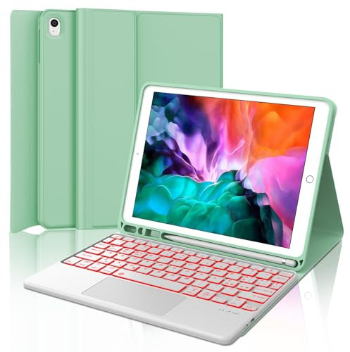 WINCHKING Tastiera per iPad 9 Generazione Touchpad, Custodia con Tastiera per iPad 9 10.2, Cover Bluetooth Magnetica Retroilluminata Keyboard per ipad 9/8/7 Generazione 10.2 / Air 3, Verde chiaro
