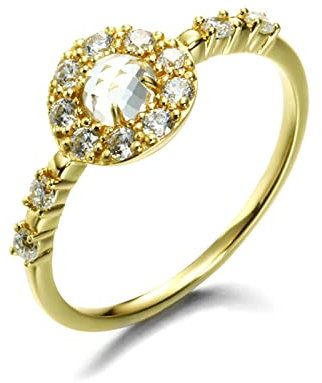 Lieson Trauringe für Frauen, 14K 585 Gold Ring Damen Blume Halo 4 Krallen Weiß Topas mit Moissanit Eheringe Gelbgold Gr. 53 (16.9)