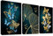 3 Panels Blau Goldener Schmetterling Mit Rahmen Leinwand Bilder Lotus Blätter Bild auf Leinwand Malerei Poster Wandbilder Moderne Wanddeko Wohnzimmer Schlafzimmer Dekorationen 150x70cm (20x28x3pcs)