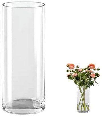QEEYON Jarrón De Cristal Cilíndrico, 25 cm de Alto Jarrones De Cristal Grueso para Flores,Florero Cristal Arreglo Floral para Centros de Mesa, Sala de Estar, Cocina, Oficina, Boda (25 x 10 cm)