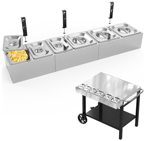 Denmay Pizza Zutatenbehälter, Edelstahl Behälter mit Deckel, Beilagenbehälter für Grill & Küche, Edelstahl Pizza Zubehör, 6 Stück