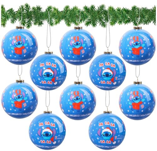 Disney Stitch Palline di Natale, 10 Pacco Divertente Addobbi Natalizi per Albero