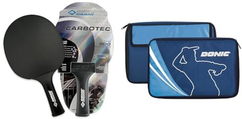 Donic-Schildkröt Tischtennisschläger Carbon CarboTec 900, Schwarz, One-Piece Konstruktion & Donic-Schildkröt Tischtennis Schlägerhülle Legends, Hülle für bis zu Zwei Tischtennisschläger, 818540