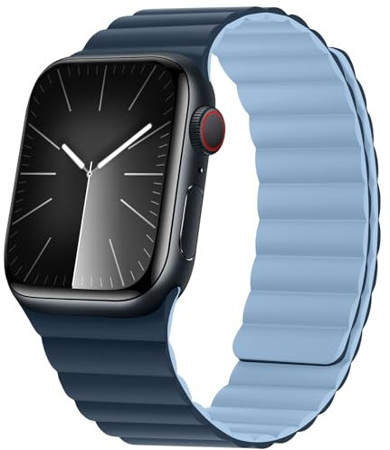 HITZEE Compatible con Cinturino Apple Watch 49/46/45/44/42/41/40/38mm, Cinturini Magnetico in Morbido Silicone Compatibile per iWatch Ultra 2 Serie 10 9 8 7 SE 6 5 4 (38/40/41, Blu scuro/Blu cielo)