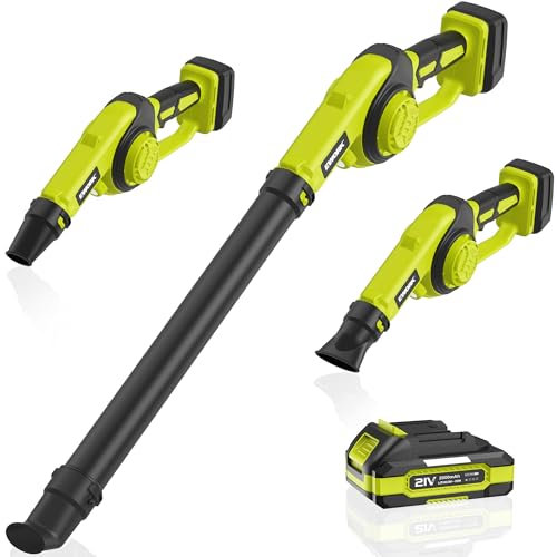 EWORK Mini soffiatore per foglie senza fili, 21 V, 200 MPH, con batteria e caricabatterie rapido, soffiatore elettrico leggero, ventilatore compatto per cantiere, pulizia del patio, cura del prato,