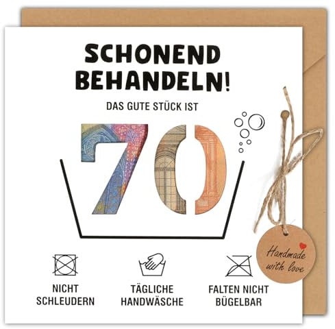 BOFUNX Geldgeschenk 70. Geburtstag - Schonend Behandeln 70 Geburtstag Geschenkkarte Lustige Geburtstagskarte mit Umschlag für Männer Frauen Familie und Freunden