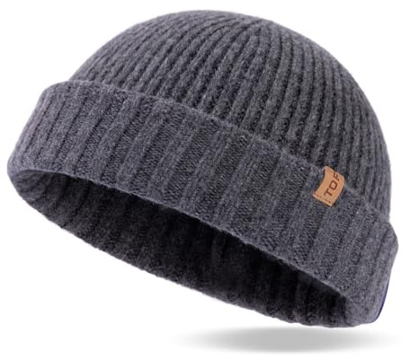 TOP-EX XL/XXL Mens 100% Merino Wool Fisherman Beanie Trawler Beanie Winter Hat Knitted Cuffed Hat