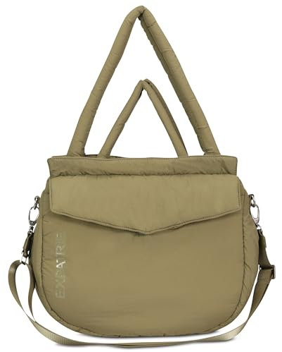 Expatrié Shopper Tasche Damen Grün - Poppy - Puffer Bag aus Nylon - Handtasche im Pillow Design mit Reißverschluss für Uni Business Freizeit - Puffy Nylontasche Groß