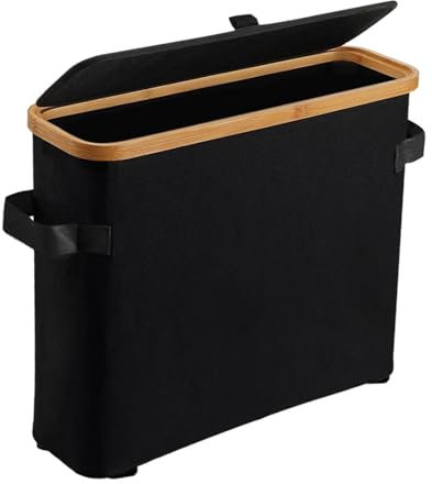LOVIVER Boîte Rangement Papier Toilette avec Poignée de Transport Panier à Papier Hygiénique avec Couvercle Corbeille Porte-Papier de Rangement en Toile de Bambou, Noir