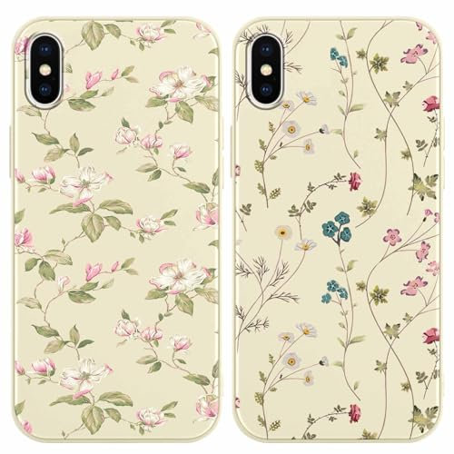Yoedge 2 Stück Blume HandyHülle für iPhone X/iPhone XS Hülle 5,8, Schutzhülle für iPhone XS Case Blumen Gras Muster Design Aesthetic Mädchen Frauen Geschenk Weich TPU Silikon Stoßfest Cover