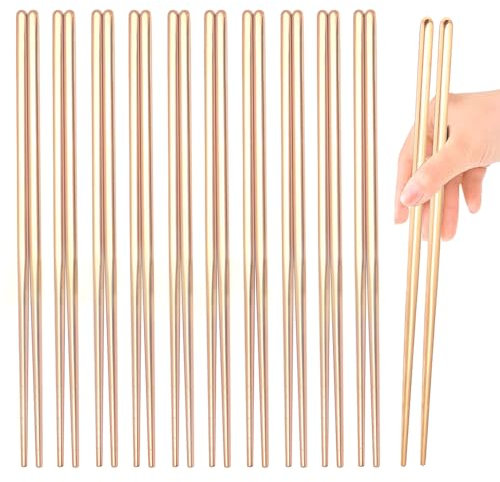 10 Pairs Gold Chopsticks,Metal Chopsticks Reusable,Stainless Steel,9 Inch(Gold Chop sticks）