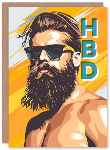 Artery8 Bearded Hipster Man With Sunglasses Summer HBD Blank For Him Or Her Art Birthday Card