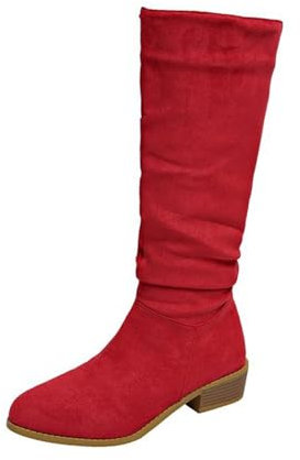 Generico Stivali da Pioggia Donna Leopardati Stivali Stivali da Donna con Tacco Spesso e Fondo Spesso alla, Traspiranti, alla, con Rotonda e Tacco Spesso, Scarpe da Stivaletto Donna Tacco (Red, 41)