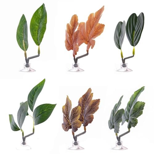 6 PCS Betta Fish Accessories, Fish Tank Decoration Betta Bed Leaf,Double Leaf Betta Pad,Aquarium Plants Live Decoration Plastic Plant for Betta Habitat,Betta Fish Tank Accessories with Suction Cup