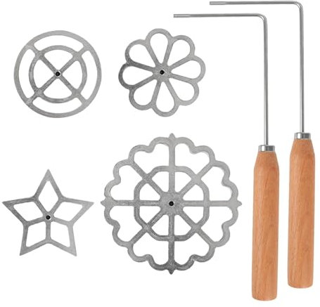 Rosenküchleform Stück Traditionelle Teigform, Rosetteneisen Tauchform, Mit Holzgriff Rosetteneisen Waffelförmchen Set Kekse Dessert Maker Waffel Modell, Backzubehör Zubehör Mit 4 Formen