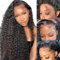 22 Inch Real Hair Wig,Deep Wave Human hair Wig,200 Density Deep Curly 13X4 HD Transparent Lace Front Glueless Wigs Human Hair For Black Women Pre Plucked,Natural Black (56cm)