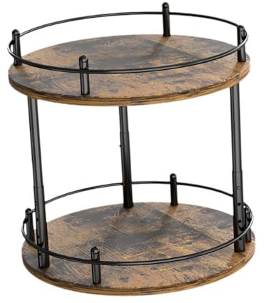 Colcolo Drehteller aus Holz, Lazy Turntable, 2-lagiger drehbarer Waschtisch mit Metallseiten, Gewürzregal, Organizer für Tisch, Badezimmer, Runden