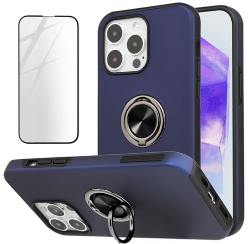 AKABEILA Case Compatible with iPhone 11 Pro Max 6.5 Inch TPU PC Case with Screen Protector Magnetic Ring Holder Rotating Stand Cover Blue