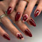 Almond False Nails Medium Burgundy - Wine Red Oval Press On Nails With Flower Rhinestone - Glossy Removable Fake Nails Tips - Full Cover Acrylic Stick On Nail For Women And Girls Nail Art Accessories