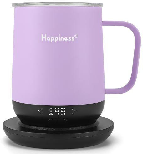 Happiness Smart Heated Coffee Mug,Rechargeable Electric Coffee Warmer Self Heating Temperature Control Coffee Cup Gifts for Mom Father Men Women