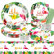 Ensemble de vaisselle de fête avec flamant rose - Assiettes en carton - Décoration d'anniversaire d'enfant - Avec flamant rose et ananas - Pour les vacances - Décoration d'été pour garçons et filles