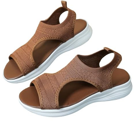 DFSDJEUW chaussure ete femme confortable Sandales Mode Femme Orthopédiques Pour Chaussures Été Bout Ouvert Pantoufles de Plage Leger Confortable Antidérapantes Orthopédiques Sandals Brown 37