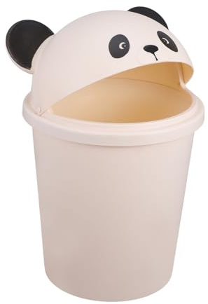 WEKAMOS Panda Mülleimer für Küche aus Kunststoff mit Deckel 10l und Outdoor | Weiße Ausführung, Geruchshemmende Nutzung, Multifunktional Einsetzbar, Niedliches Panda Motiv für Innen