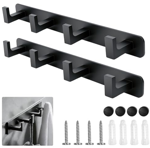 VGECEE 2x Hakenleiste Garderobe Metall Kleiderhaken Schwarz Garderobenhaken | Garderobenleiste Wandmontage mit 4 Haken Wandhaken Garderobe, für Jacken, Hüte, Taschen im Flur, Badezimmer Schlafzimmer