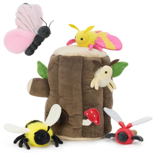 MorisMos kleine Insekten Kuscheltier im Stamm-Schmetterling-Libelle-Motten-Biene, weich Insekten Stofftier Plüschtier, Geburtstag Weihnachten Geschenk für Kinder Baby
