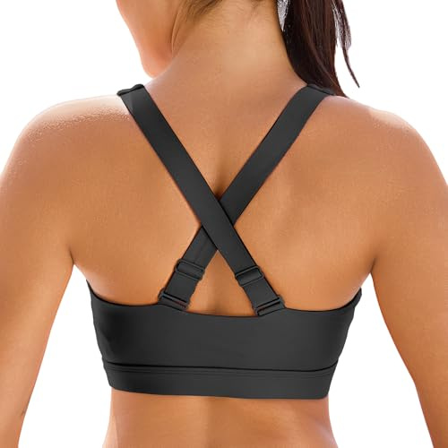 Vorcy High Impact Sports Bras Criss Cross Back Sports Bras for Women Adjustable Sports Bras High Support Bras Workout Bra Yoga Bra with Sewn-in Pad Black