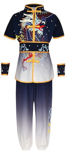 CHICTRY Abito da Meditazione Tradizionale Cinese Bambini Ragazzi Uniformi per Kung Fu Wing Chun Tai Chi Esercizi Qi Gong Completo Sportivo Camicia e Pantaloni B Nero Bianco B 9-10 anni