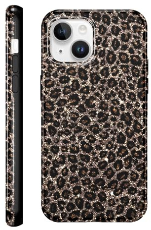 Foonary Leopard Handyhülle für iPhone 14 Hülle, Aesthetic Leo Muster Niedlich Design für Frauen Mädchen,Bunt Glitter Silikon Schutzhülle Bumper Cover Kratzfest Case für iPhone14 6,1,Braunes