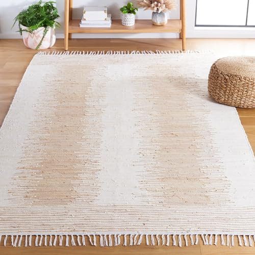 SAFAVIEH Montauk Collection Accent Rug - 4' x 6', Beige, Handmade Fringe Cotton, Ideal for High Traffic Areas in Entryway, Living Room, Bedroom (MTK752A)