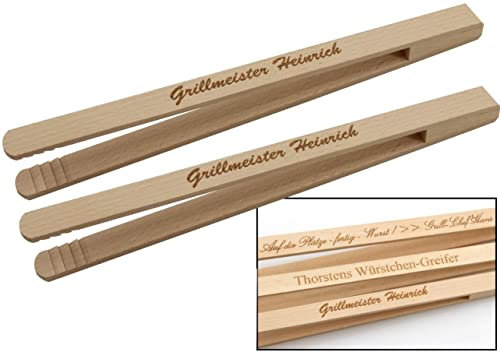Ludomax 2er Pack Grillzange Basic mit individueller Gravur, das Männer Geschenk