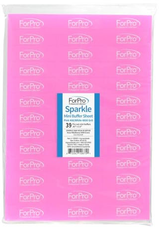 ForPro Sparkle, mini tampone per unghie, rosa 400/bianco, grana 4000, pre-tagliato, doppio lato, per manicure e pedicure, 20,3 cm di larghezza x 6,3 cm di lunghezza, 39 pezzi