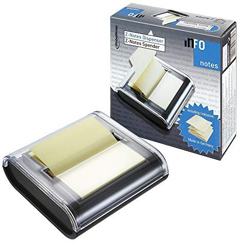 Spender für Z-Notes im Format 75 x 75 mm, Farbe: Schwarz, inkl. 1 Block Z-Notes mit 50 Blatt, 75 x 75mm
