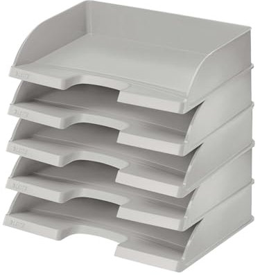 Leitz Briefkorb Querformat A4, 5er Pack, Briefablage in Premium-Qualität, Stapelbare Ablagefächer als Schreibtisch-Organizer, Kombinierbar mit Plus-Serie, Grau, 52180085