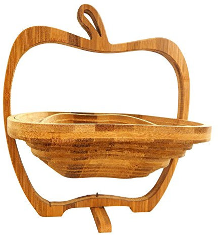 Corbeille Coupe à Fruits en Bois de Bambou Pliable Dessous de Plat en Forme de Pomme - Tinas Collection