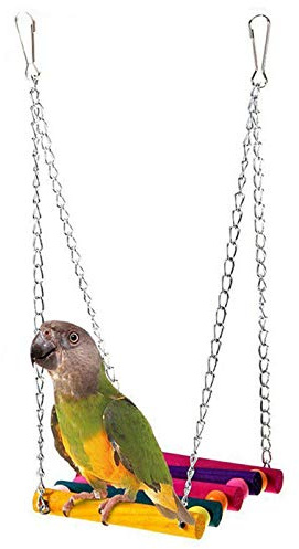 Bird Toys, Wood Bird Swing Perch Parrot Toys Parakeet Budgie Cockatiel Cage Hammock (Colorful)