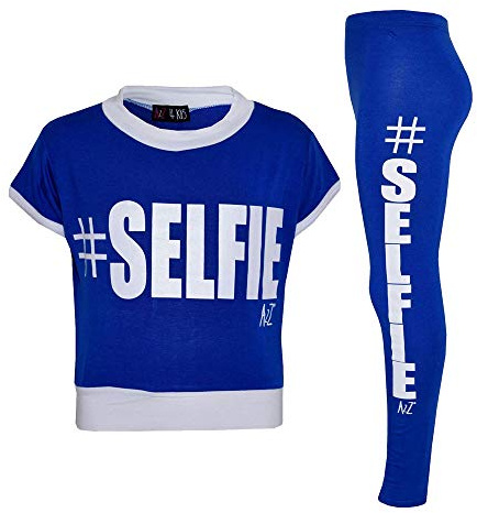A2Z 4 Kids Girls Crop Top Legging Set Selfie Durable Stylish Soft - Selfie Set Royal 9-10